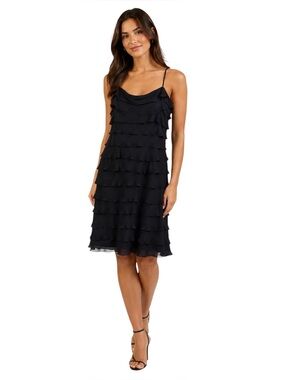 Tadashi Shoji | 100% Silk Ruffle Knee Length Cocktail Dress Y2K Black Size 4